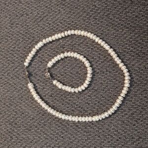 Genuine button pearl Necklace and bracelet Set
